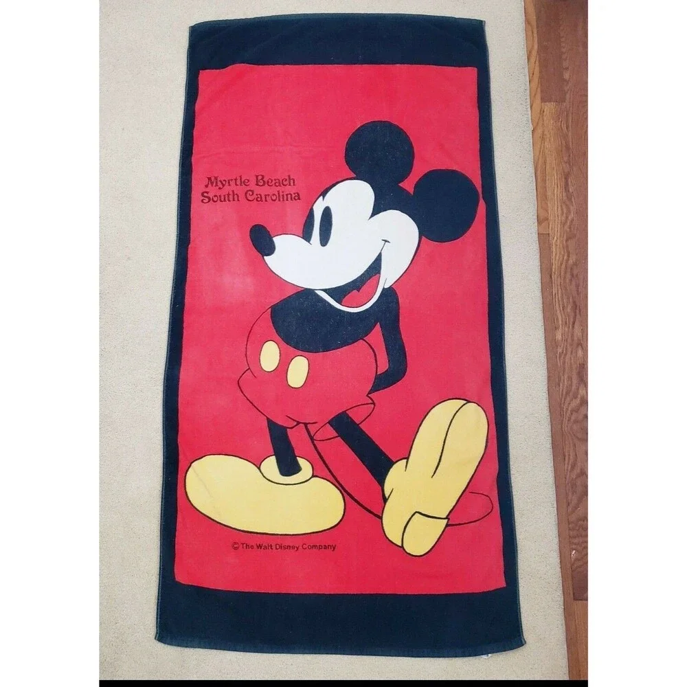 Sherry Mickey Mouse Beach Towel Myrtle Beach The Walt Disney Black Red Vintage
